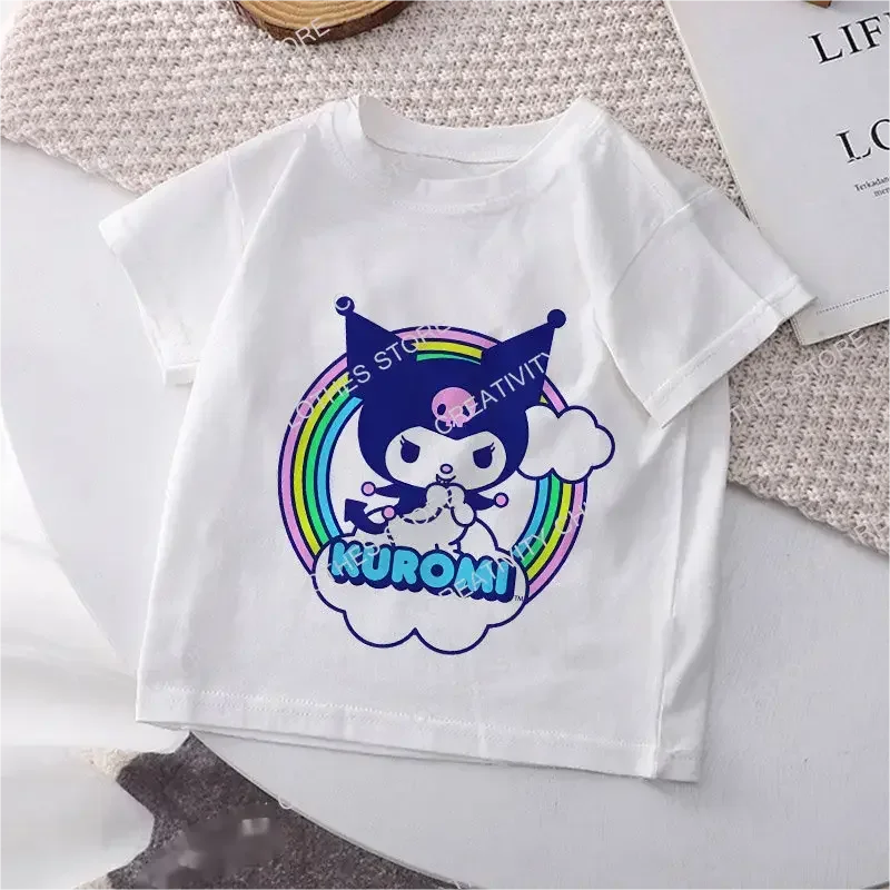 تي شيرت أطفال Hello Kitty من القطن Y2K Sanrio Kuromi Melody Anime Tee Shirts Cartoons Kids Girl Boy Street Wear Casual Clothing 