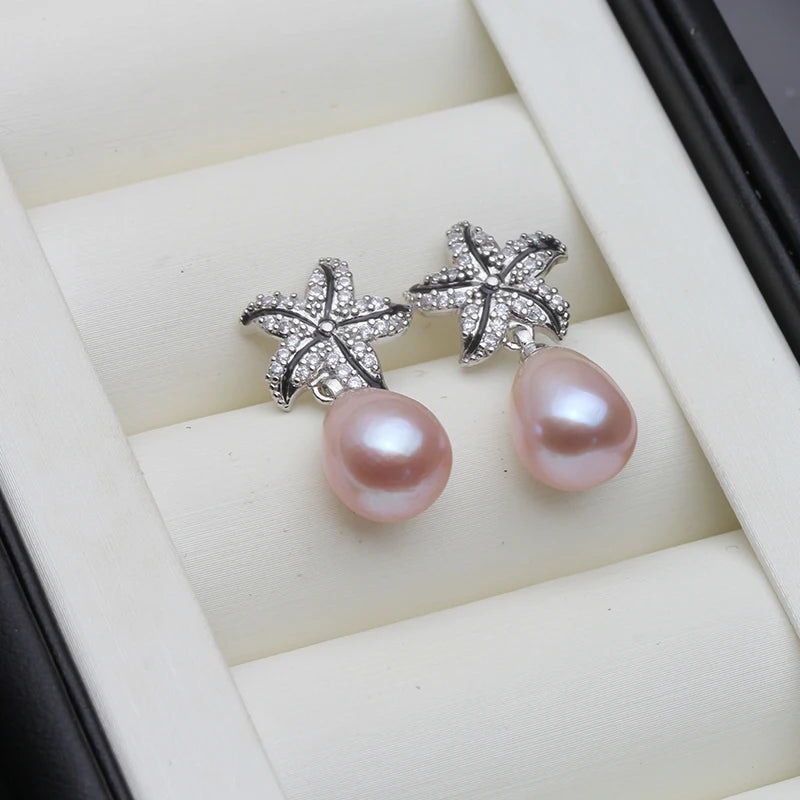 Real Natural Pearl Earrings For Women,925 Streling Sliver Freshwater Pearl Drop Earrings Pin Luxe Korea Earrings Jewelry Gift