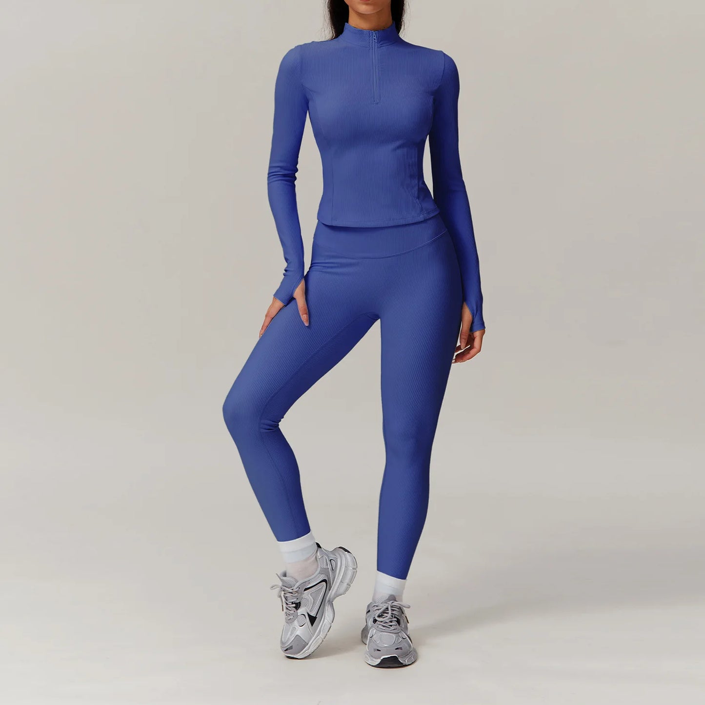 White 2PCS Women Yoga Set Workout Tracksuits Sportswear Gym Clothing Fitness Long Sleeve Jacket Waist Leggings Sports Suit