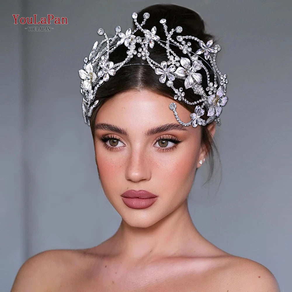 YouLaPan Luxury Bride Flower Crown Headband Shiny Full Rhinestone Wedding Hair Accessories Fashion Jewelry Women Tiara HP764 ﻿