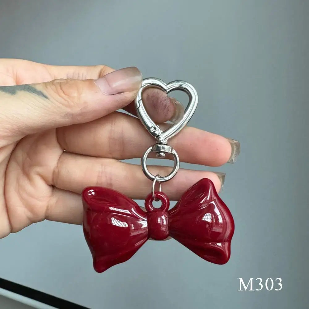New Fashion Red Love Y2k Keychain Korean Charm Bag Pendant Handmade Beaded Bownot Keyring Vintage Red Metal Hanging Accessories