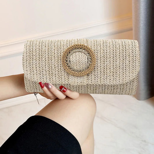 Straw Clutch Purse for Women Wedding Hand-Woved Evening Straw Handbags Party Wedding Summer Beach Wicker Shoulder Messenger Bags