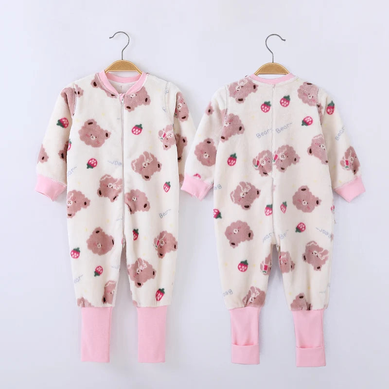 2T-6T Toddler Baby Footed Pajamas Kid Winter Flannel Nightgowns Sleeping Bag Long Sleeve Zipper Sleep Sack Onesie Play Coverall