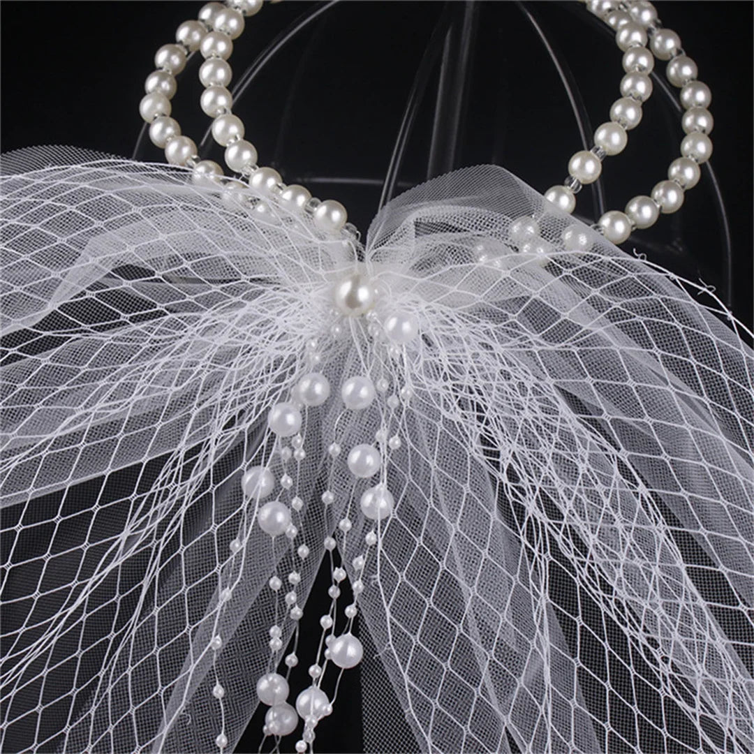 Bridal handmade long tiara double pearl hair veil wedding hair ornament photo studio photography accessories wedding