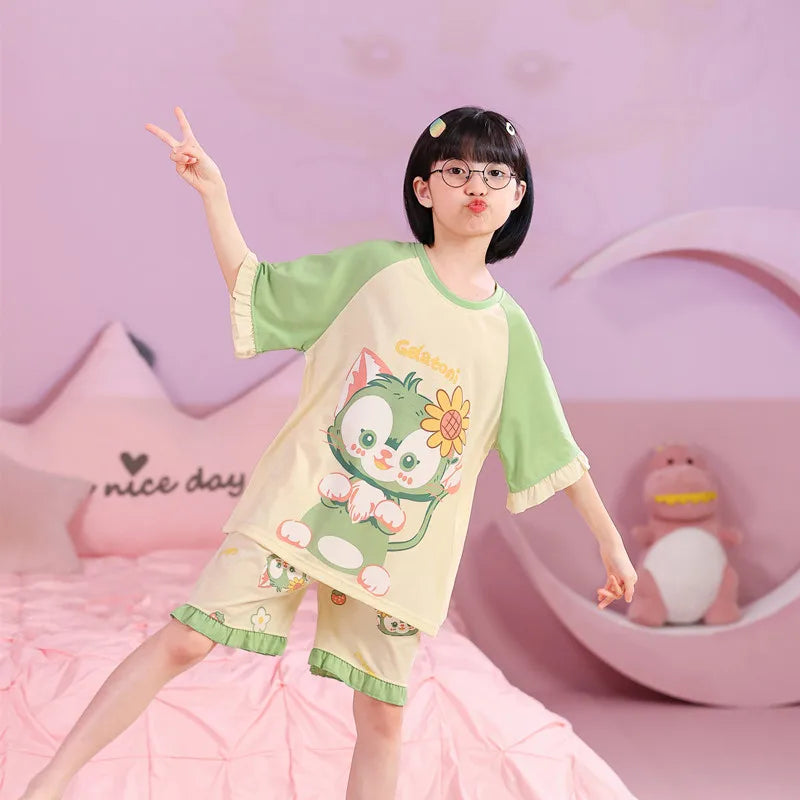 Girls Cute Cartoon Short Sleeve Set Pajama kids Clothing