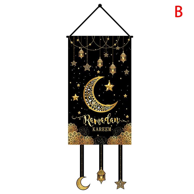 Home Ramadan Mubarak hangs flag, Islamic Muslim Party decorates home decor banner