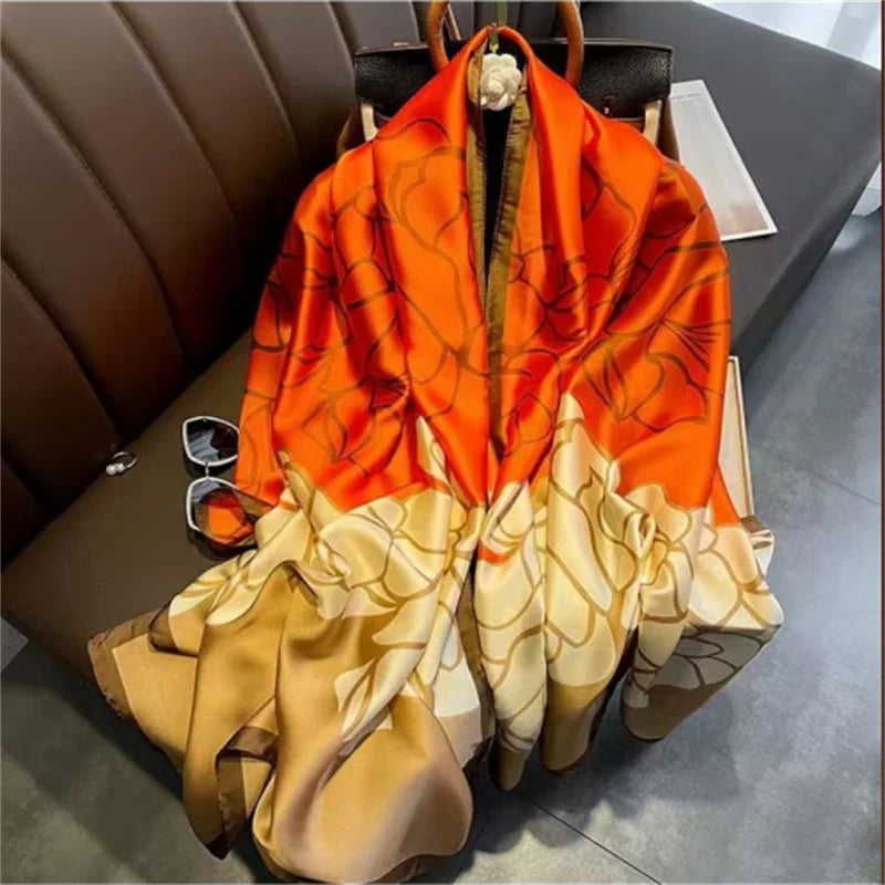 Brand New Women Silk Winter Scarf Luxury Design Print Lady Beach Shawl Scarves Fashion Smooth Foulard Female Hijab 2025