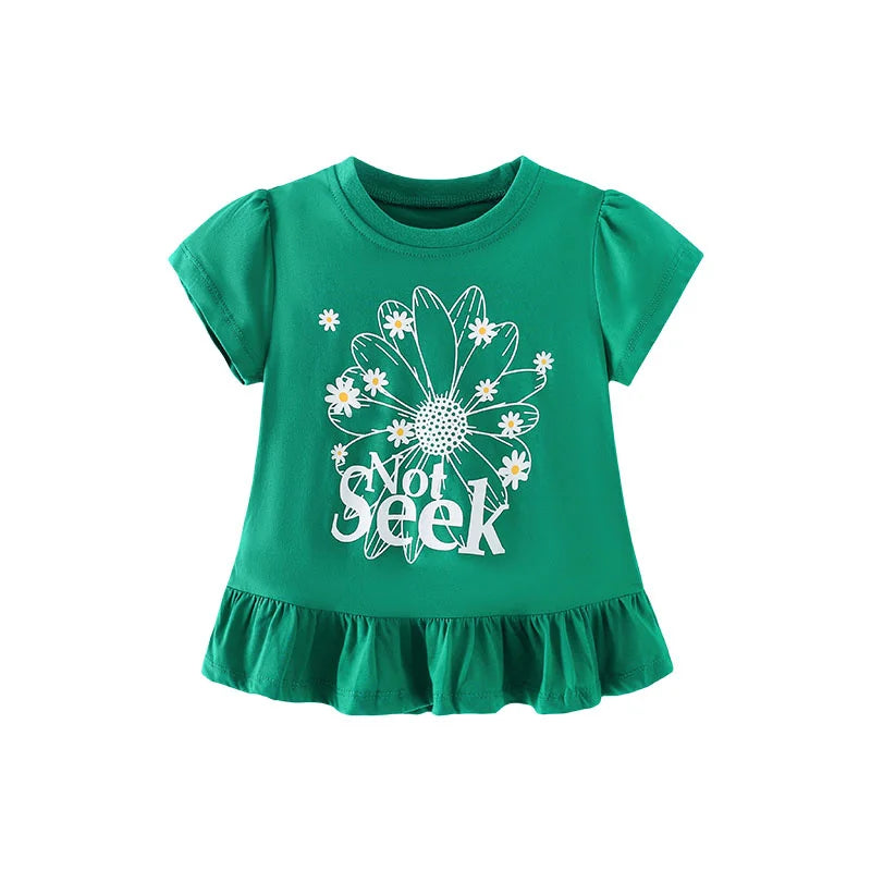 Jumping Meters 2-7T  Animals Embroidery Girls Tees Cotton Summer Toddler Clothes Kids Tops Short Sleeve Baby Children's Tshirts
