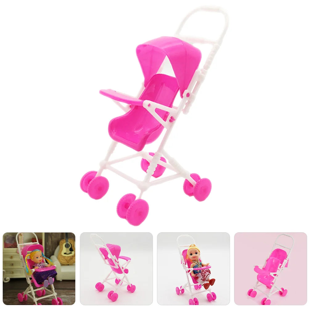 2 Pcs Simulation Stroller Toddler Dolls Miniature Plastic Safe Lightweight High Durability Easy Use Compact Size