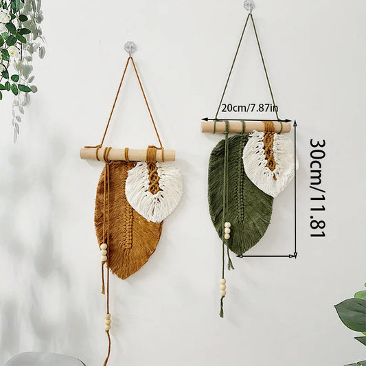 Handmade Macrame Leaf Wall Hanging, Boho Woven Leaves Tapestry, Wall Art for Bedroom Home Decor GIft for Women Girls