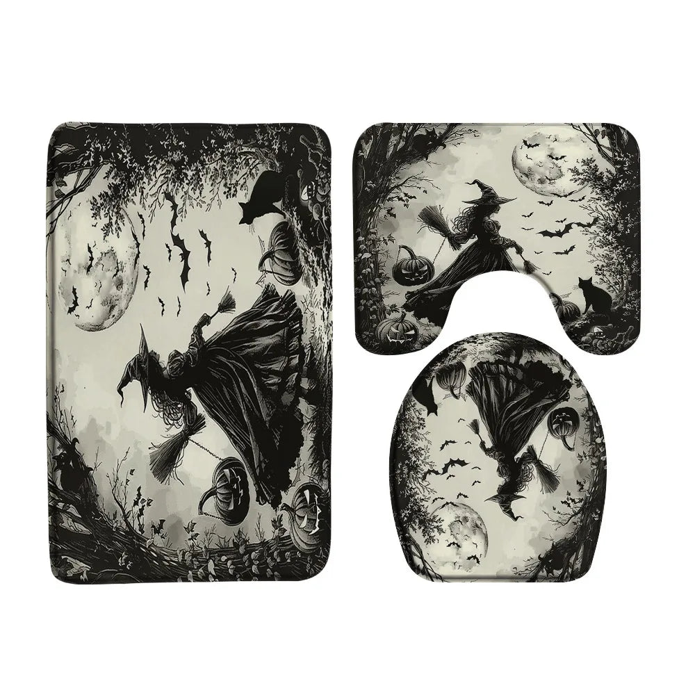 Funny Ghost Shower Curtain Set Halloween Skull Bat Flower Pumpkin Bath Screen Bathroom Mat Non Slip Rug Carpet Toilet Cover Home improvement decortion