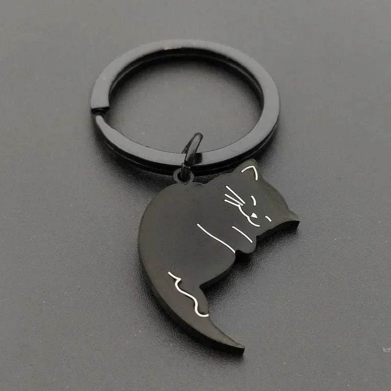 Couple Keychain Matching Cat Gift for Pet Lovers Cute Valentine's Day Jewelry  Black Cat Puzzle Pendant for Girlfriend Boyfriend