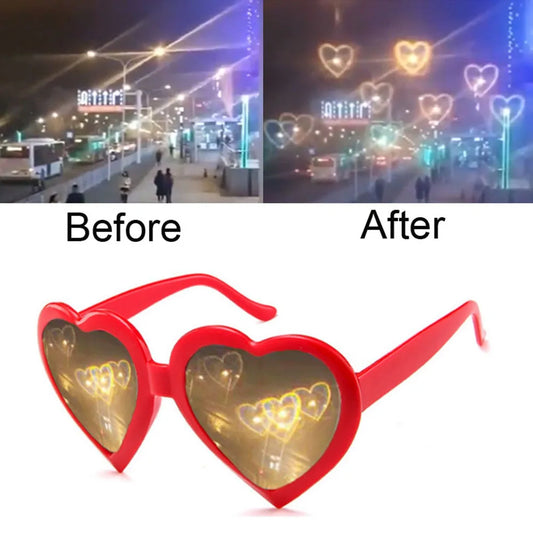 NEW Love Heart Shaped Effect Glasses Watch The Lights Change Love Image Heart Diffraction Glasses At Night Sunglasses For Women