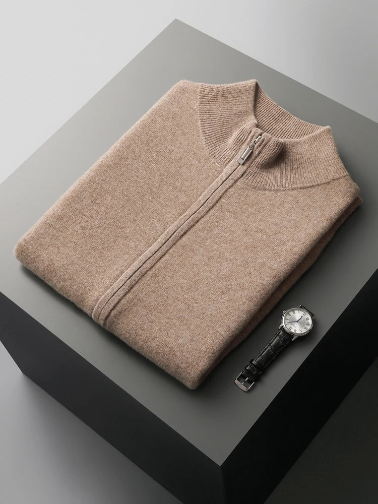 New Men's Zipper Wool Cardigan Waistcoat Autumn Winter Cashmere Sweater Sleeveless Knitwear 100% Merino Wool Vest Tops Clothing