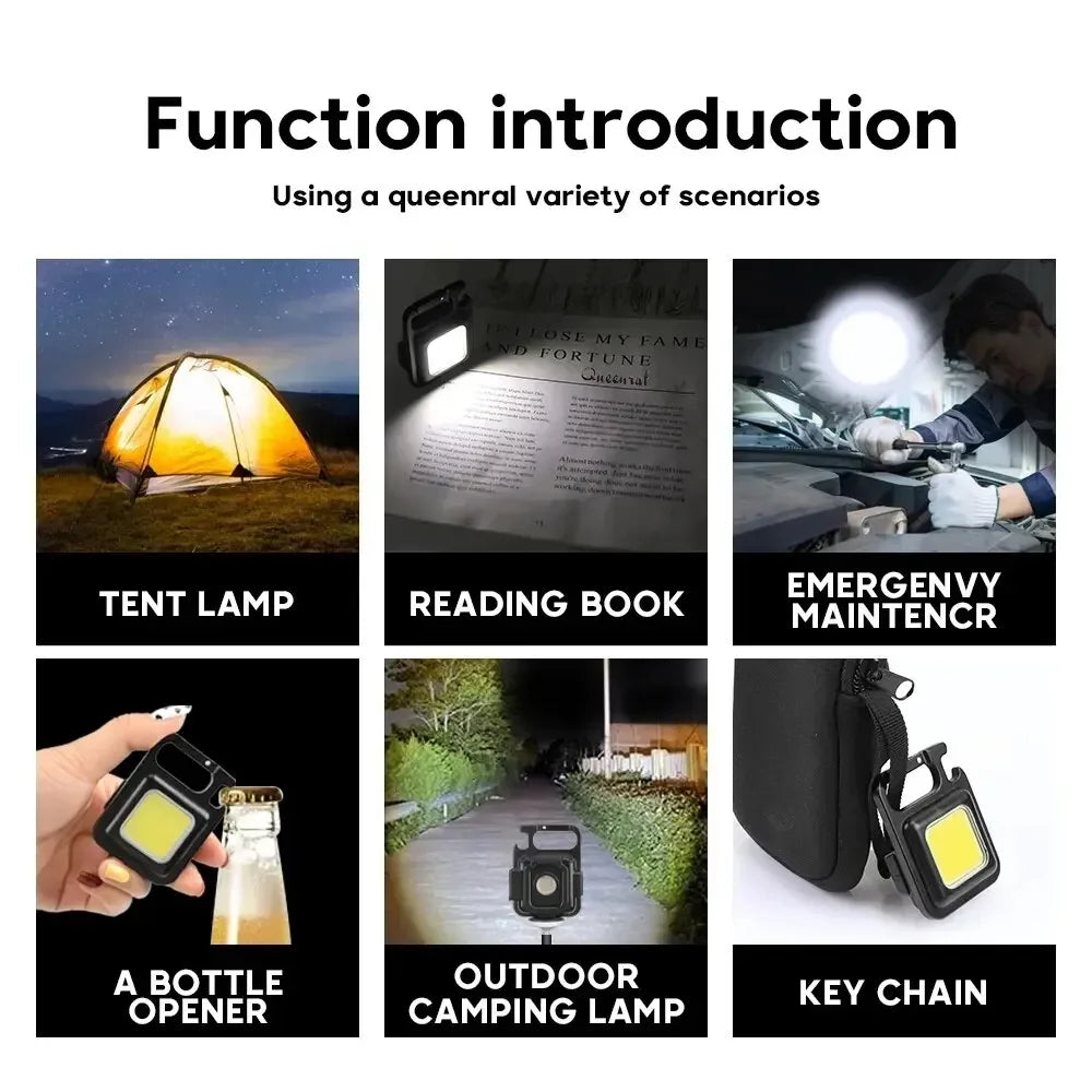Mini LED Taschenlampe Schlüsselanhänger Multifunktionale Tragbare COB Camping Lampen USB Lade Arbeit Lichter Outdoor Angeln Wandern Lanterna 