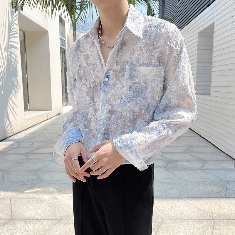 Loose Long-sleeved Shirt, Men's Single-breasted Square Collar Shirts Fashion Casual Blouse  - mon