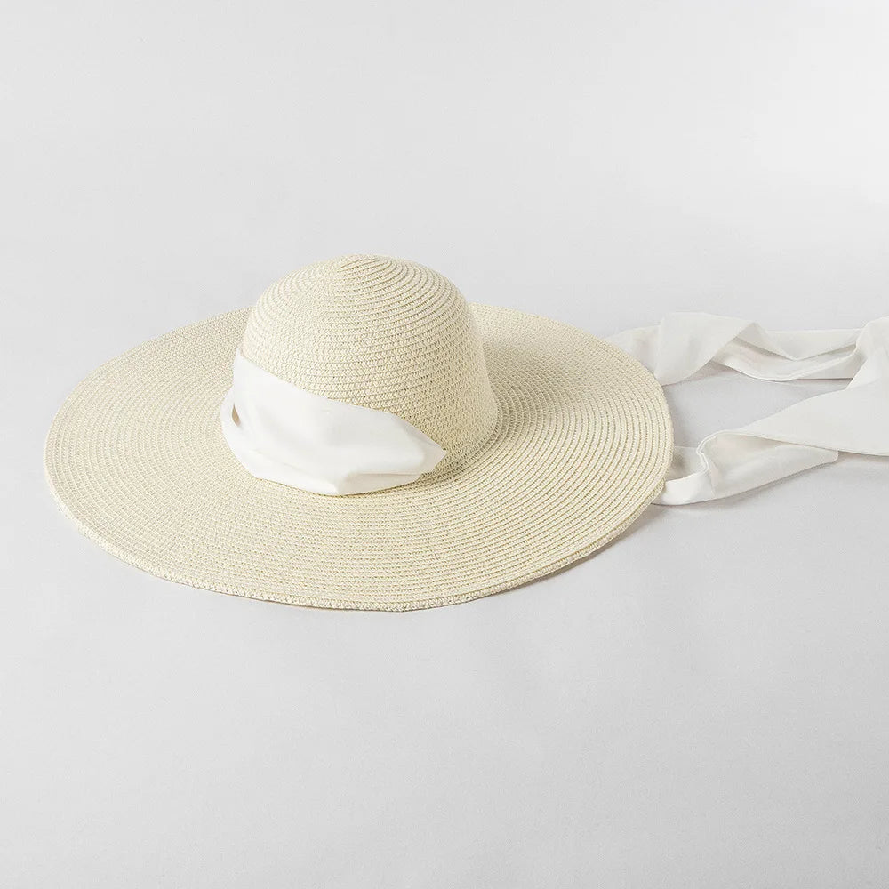 Straw Hat Ladies 12.5cm Wide Brim Beach Hat Outdoor Holiday SunHat