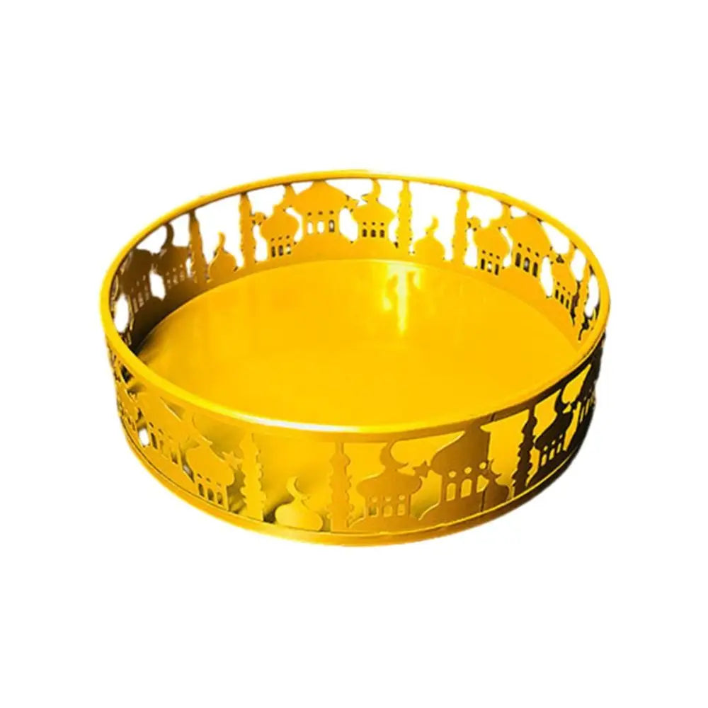 2/3Pcs Hollow Ramadan Tray Set Castle Round Eid Mubarak Plates Ornament Geometric Candy Pastry Food Tray Special Festivals