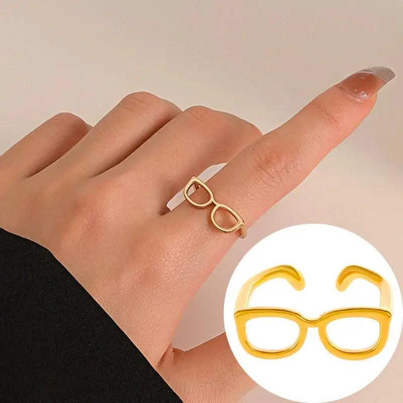 Small Crystal Glasses-shape Finger Ring Couple Jewelry Index Finger Sunglasse-shape Rings For Women Jewellery Anel Bague Anillos