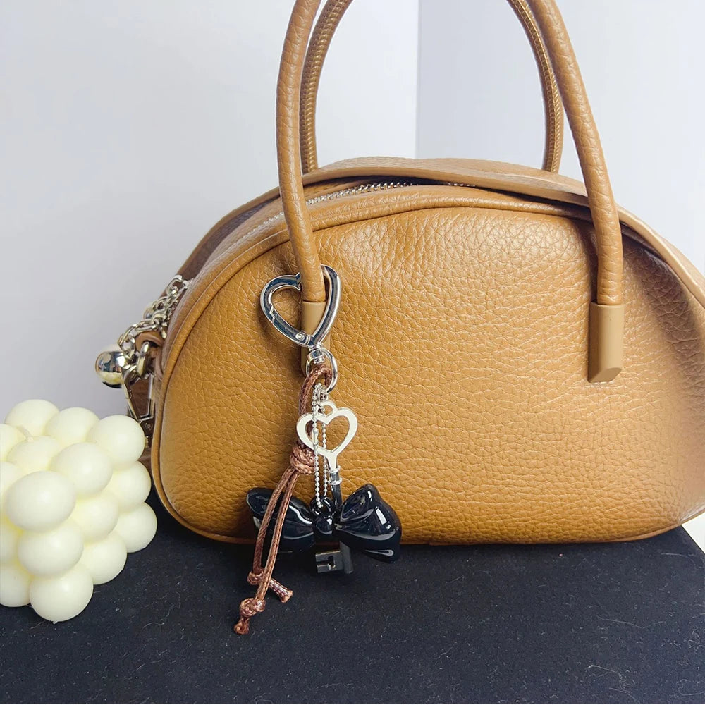 New Fashion Red Love Y2k Keychain Korean Charm Bag Pendant Handmade Beaded Bownot Keyring Vintage Red Metal Hanging Accessories