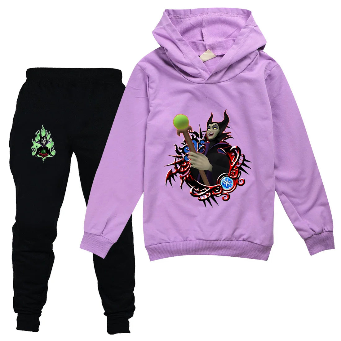 Maleficent Kids Sportswear Suits Girls Boys Casual Thin Hoodie Black Pants Teen Chilren Outerwear Clothing Sets