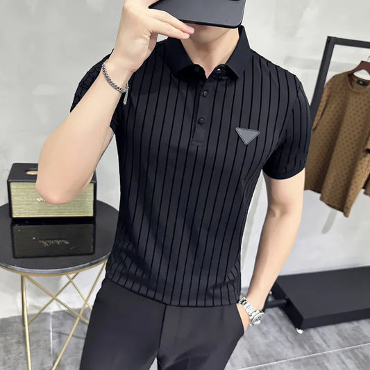 Luxury Brand Men's Clothing Striped POLO Shirts Men Short Sleeve Slim Casual T-shirt High-quality Male Formal Social Polos M-5XL