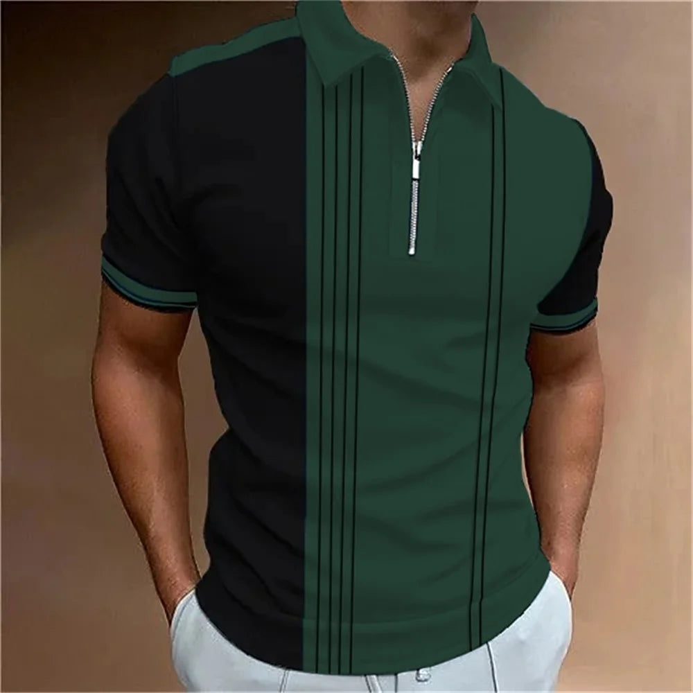 Striped Printed Short Sleeve Polo Shirt Summer Golf Clothing High Quality Tops Simple Men Clothing Loose Oversized Pullover 2023