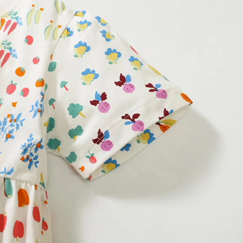 Little maven 2024 New Summer Children 's Clothing for Kid Clothes for Baby Girls Cotton Cartoon Vegetable Kids Party Dresses