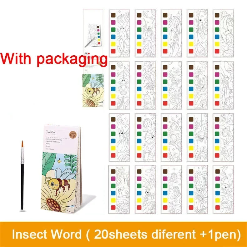Portable Children Watercolor Painting Book 20 Sheets Gouache Graffiti Picture 1 Pen Coloring Water Drawing Books Set Kids Toy