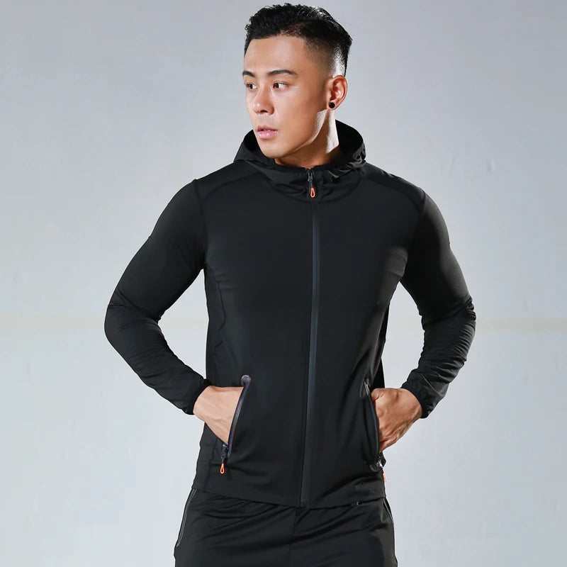 Men Hoodies Jacket Gym Sport Running Training Fitness Bodybuilding Sweatshirt Outdoor Sportswear Male Hooded Jackets Quick Dry