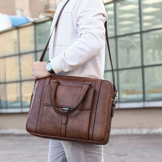 Herren Aktentasche PU Leder Executive Casual Handtasche Laptop Dokument Schulter Business Vintage Messenger Crossbody Designer Tasche 