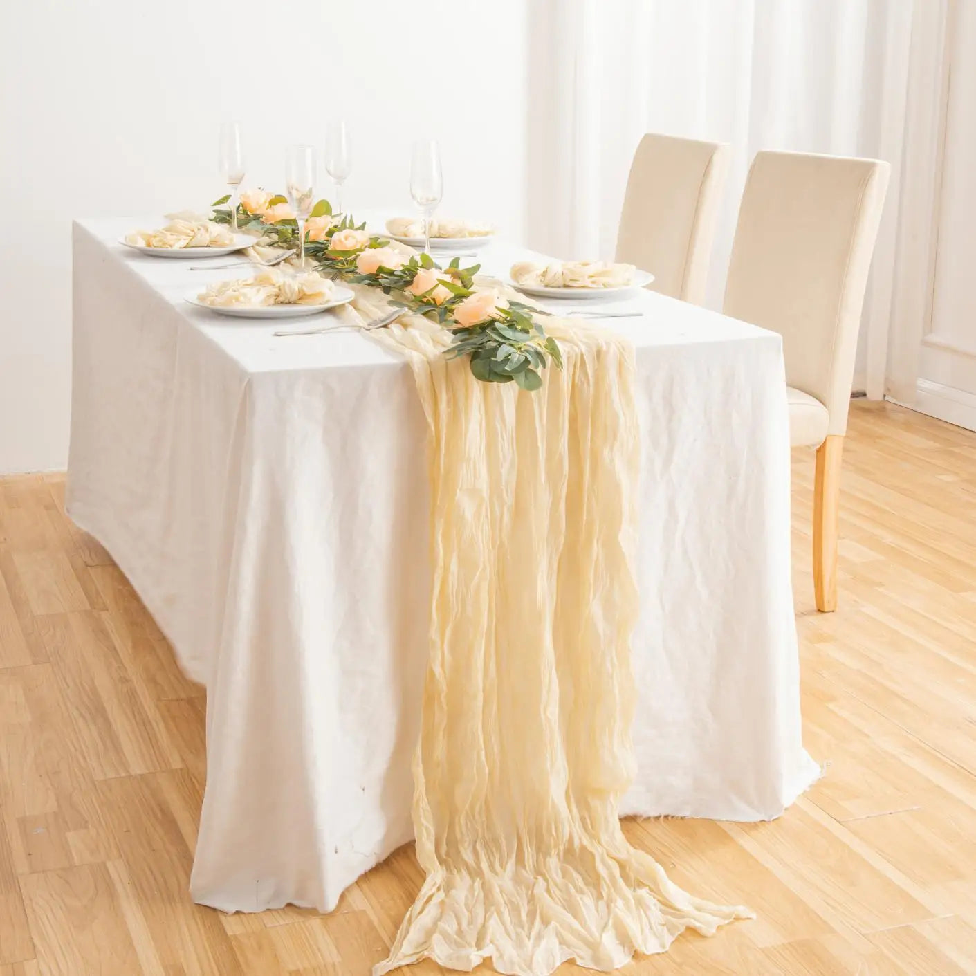 Eightree 2025 Knit Cloth Table Runner Wedding Birthday Party Banquet Decoration Gauze Fabric Voile Table Cloth Twist Table Cover