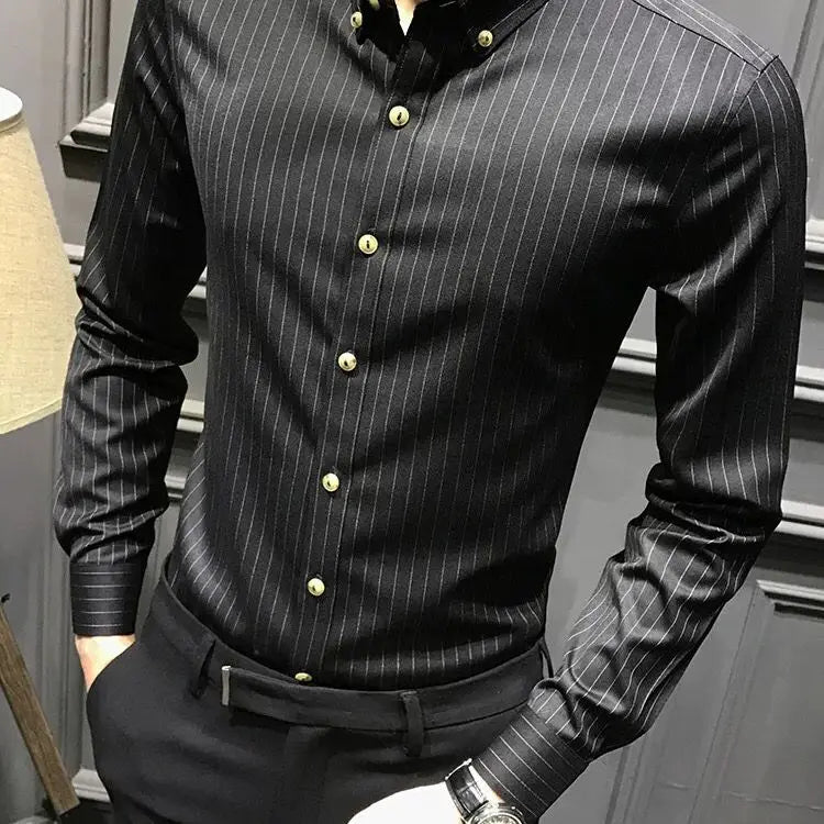 KPOP Fashion Style Harajuku Slim Fit Tops Loose Casual All Match Shirt Korean Style Korean Style Stripe Button Long Sleeve Blusa