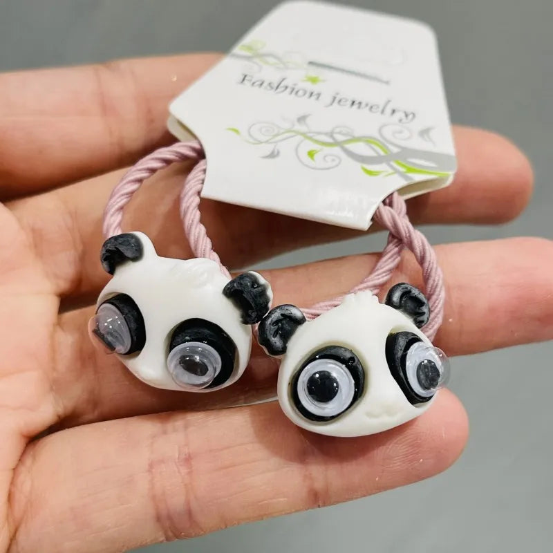 2Pcs/Set Girls Animal Rabbit Dog Cat Rubber Elastic Hair Bands Children Ponytail Holder Scrunchie Headband Kids Hair Accessories