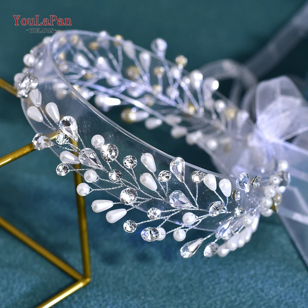 YouLaPan Rhinestone Wedding Forehead Headband Pearl Women Headdress Bridal Head Jewelry Tiara Bridesmaid Hair Accessories HP835