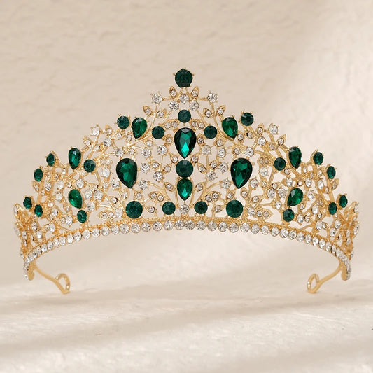 Green Wedding Bridal Pageant Crystal Rhinestone Tiaras Crown  Ladies Party Luxury Princess Women Headpiece Hair Accessorie