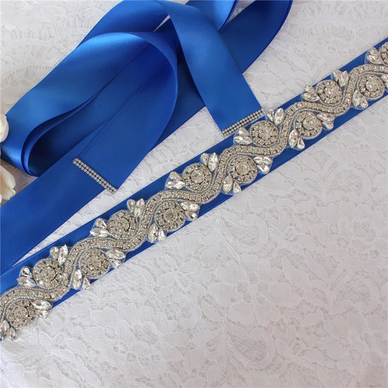 Crystal bridal belt with ribbons, handmade silver wedding belt, cookie patient belt for wedding evening dresses