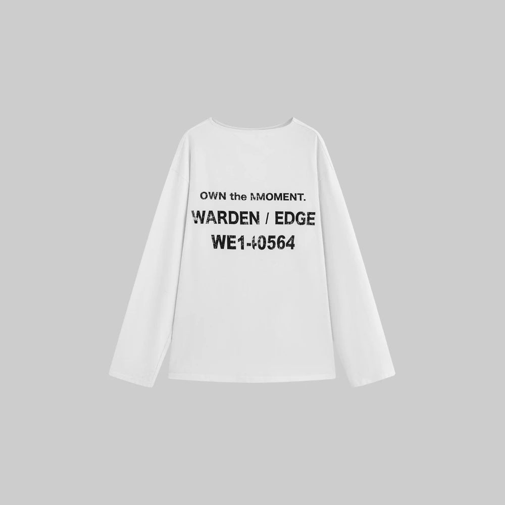 WARDEN EDGE Timeless Comfort White Long-Sleeve Tee-Effortless Minimal Letter Print Slim-Fit Casual Top for Petite Everyday Style clothes