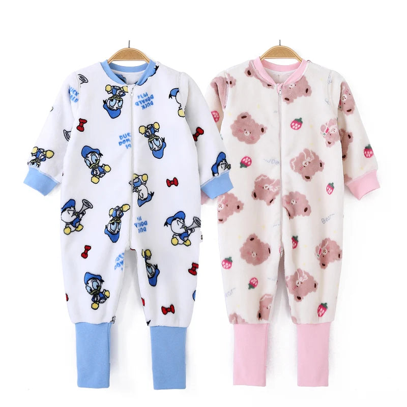 2T-6T Toddler Baby Footed Pajamas Kid Winter Flannel Nightgowns Sleeping Bag Long Sleeve Zipper Sleep Sack Onesie Play Coverall