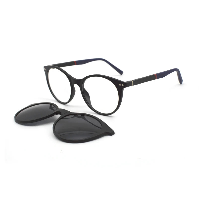 KANDREA 2 IN 1Vintage Round Magnetic Sunglasses Women Fashon Glasses Frame Men Optical Myopia Prescription Eyewear C8012
