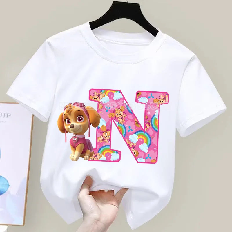تي شيرت Paw Patrol صيفي للأولاد والبنات قمصان ماصة لطيفة برسومات كرتونية تشيس سكاي بيضاء ملابس بسيطة أساسية متعددة الاستخدامات هدية 