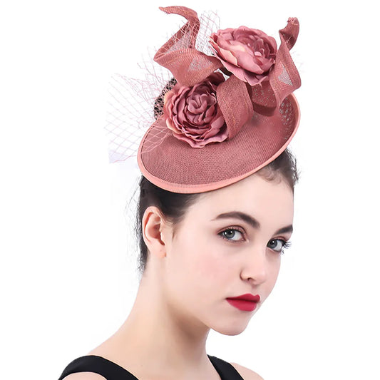 Wedding Fascinators Hot Pink Headpiece Mesh Headwear Wedding Party For Bride Hair Accessories Ladies Formal Dress Fedora Caps
