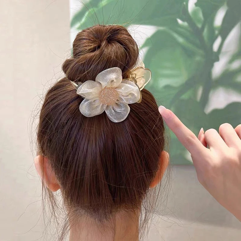 1PCS Women Rhinestone Sun Flowers Cross Grab Clip Ponytail Hair Crab Claw Hair Clip Girls Hair Accessories Elegant Hair Clip