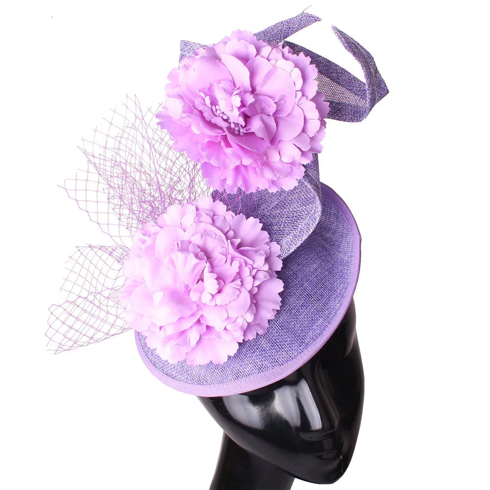 Wedding Fascinators Hot Pink Headpiece Mesh Headwear Wedding Party For Bride Hair Accessories Ladies Formal Dress Fedora Caps