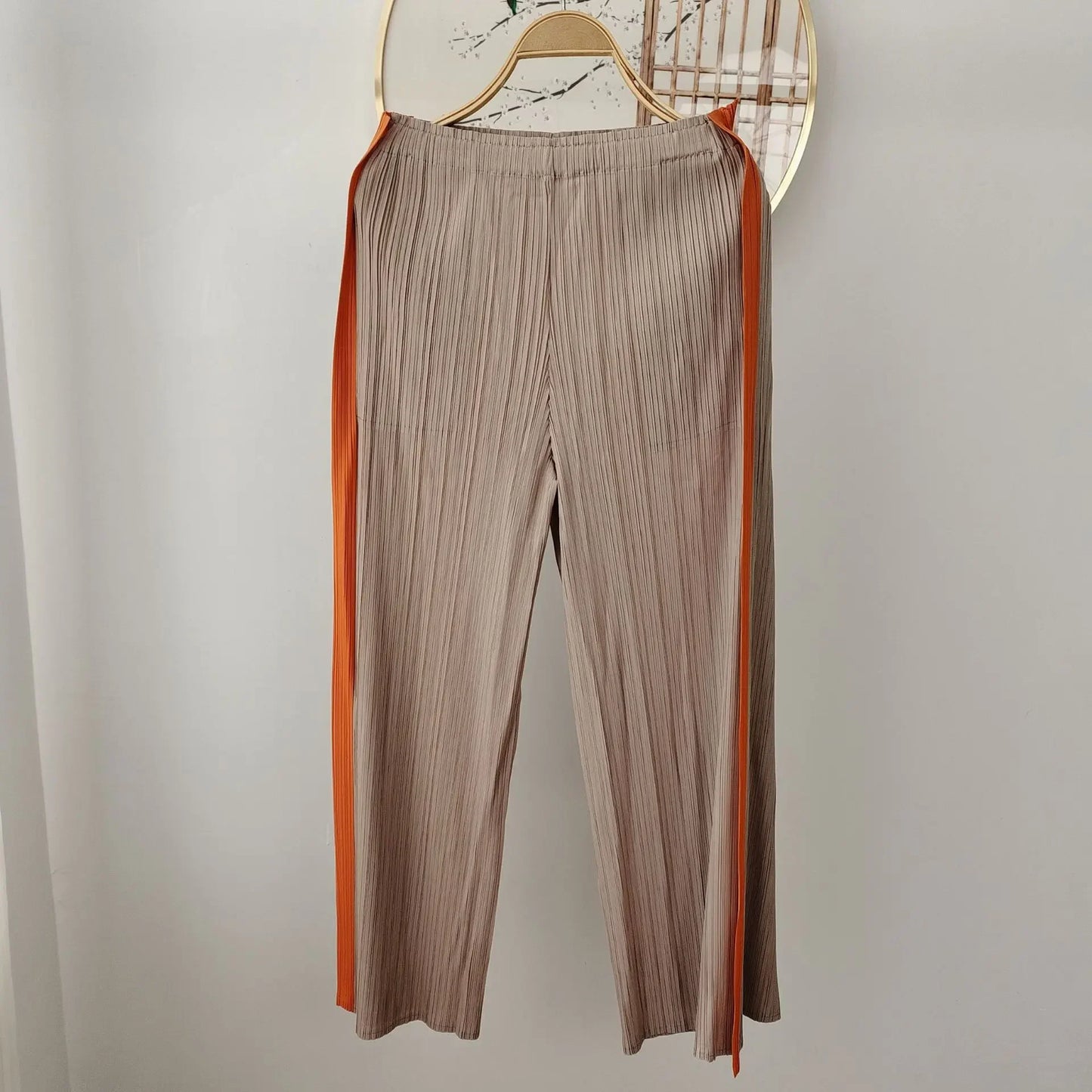 MIA XU Pleats Pants Sets 2025 Summer Miyake High-end Pleats Color Blocking False Two Pieces Fashion Casual T-shirt Pants Set