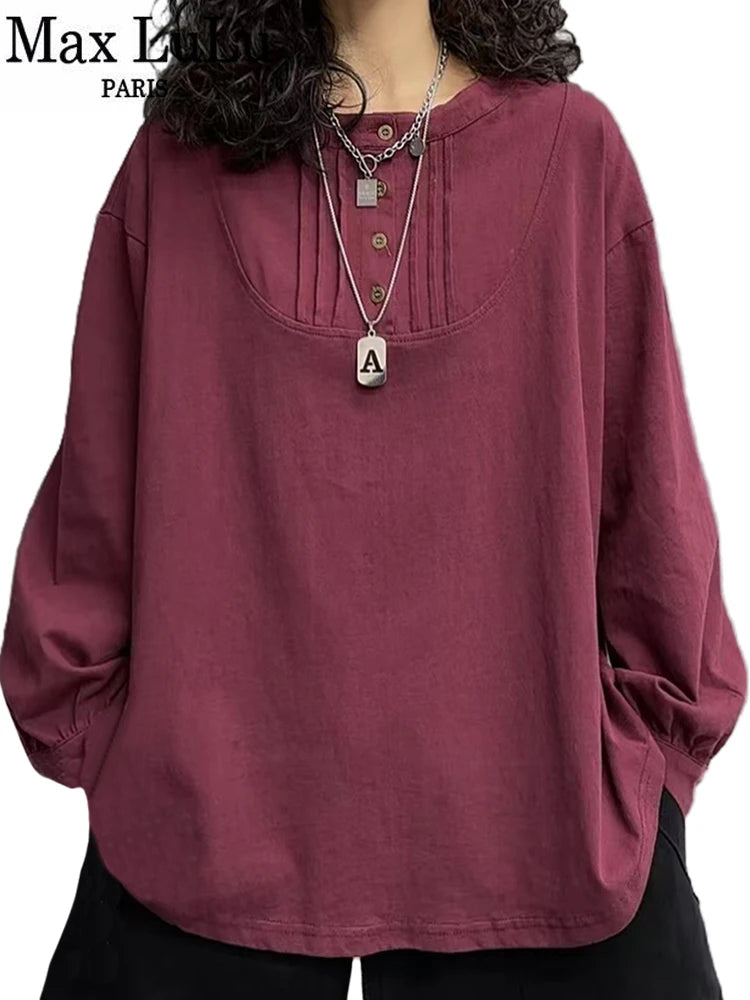 Max LuLu Designer Fashion Clothes Womens Spring Loose Vintage O Neck Tee Shirts 2025 Ladies Casual Classic Harajuku Cotton Tops