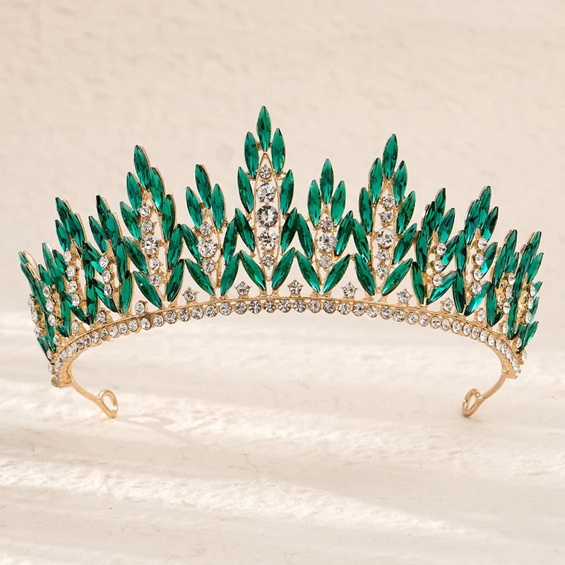 Green Wedding Bridal Pageant Crystal Rhinestone Tiaras Crown  Ladies Party Luxury Princess Women Headpiece Hair Accessorie