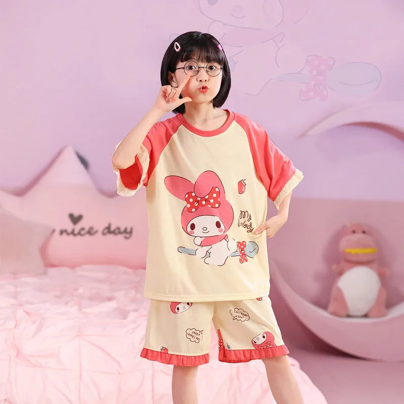 Girls Cute Cartoon Short Sleeve Set Pajama kids Clothing