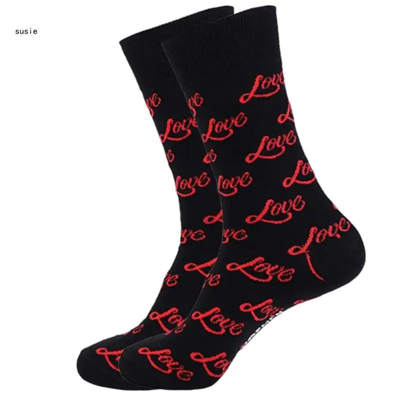 Cotton Middle Calf Socks for Him and Her Heart Lips Pattern for Valentines Day X7YA