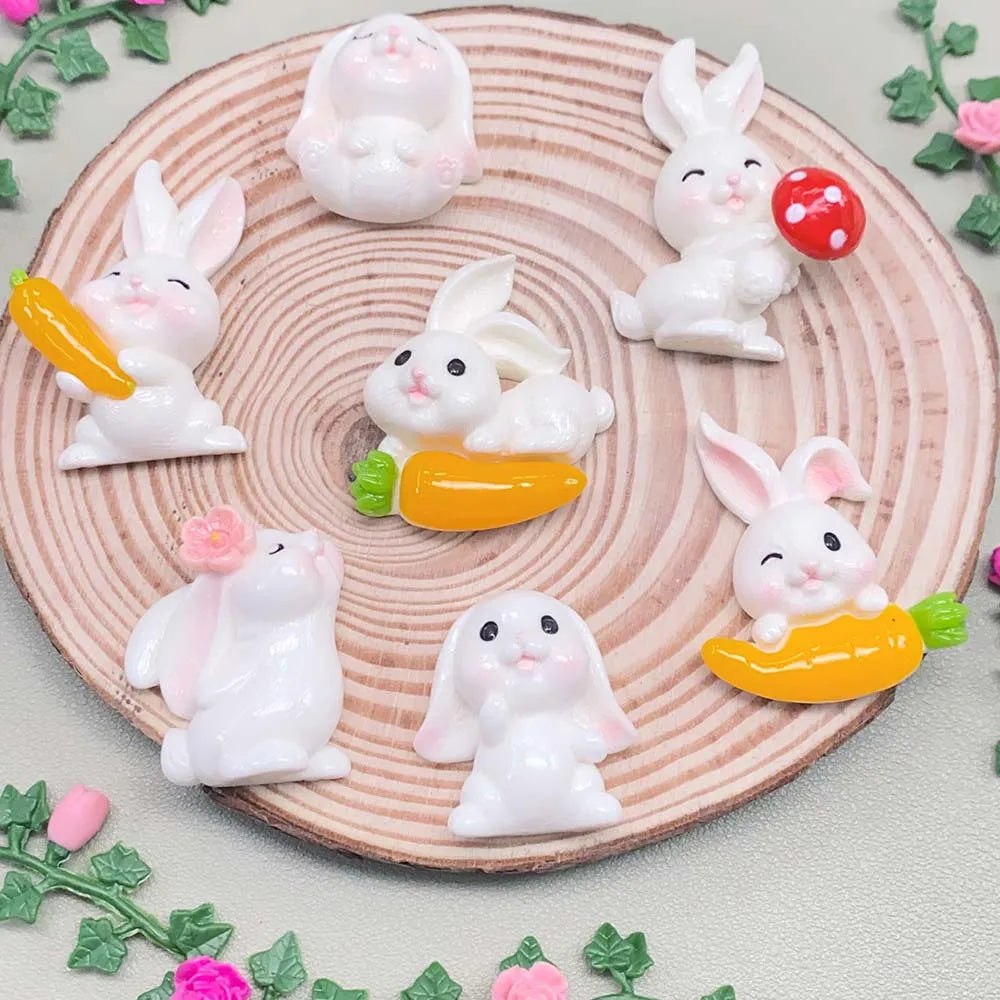 Easter Mini Carrot  White Rabbit Resin Flatback Cabochon Phone Decor Jewelry Making Accessory Cartoon Rabbits Resins